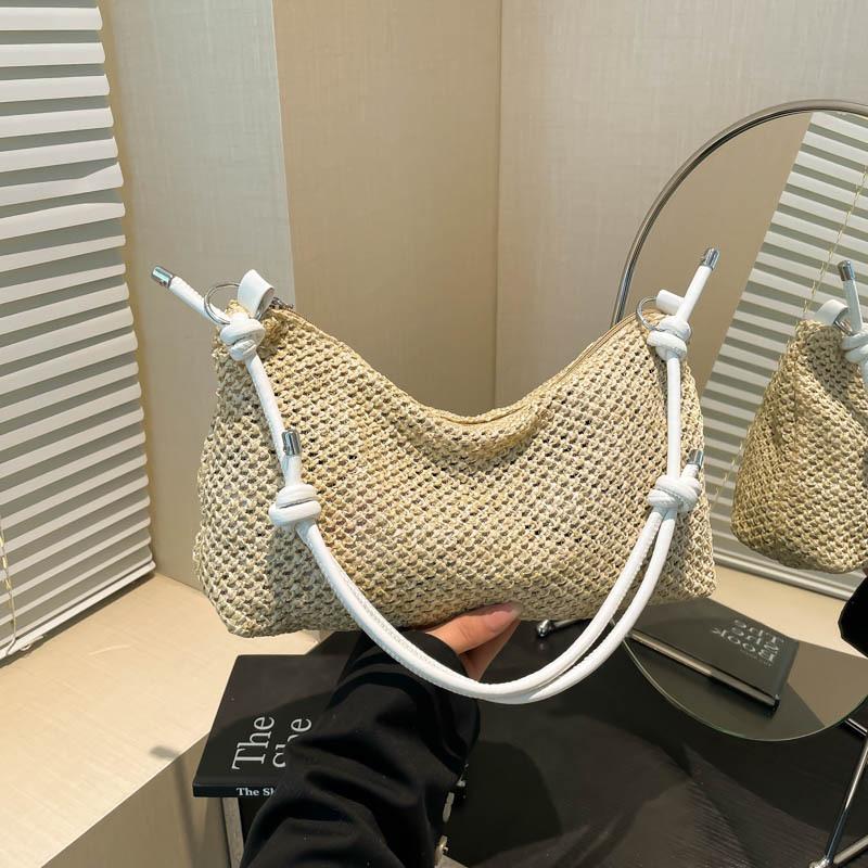 2 Summer lightweight casual woven straw women's bags simple trendy solid color shoulder underarm messenger bag