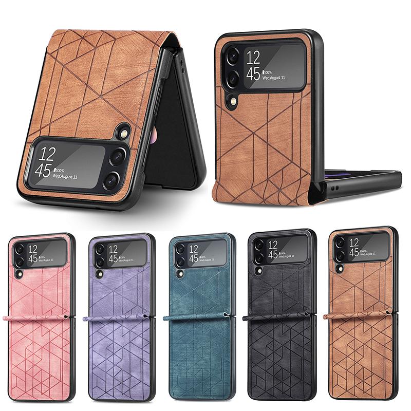 Pro Sumsung Z Flip3 Case Luxusní Splicing Leather Texture Kryt na telefon Samsung Galaxy Z Flip3 Flip3 5g nárazuvzdorný nárazník Coque