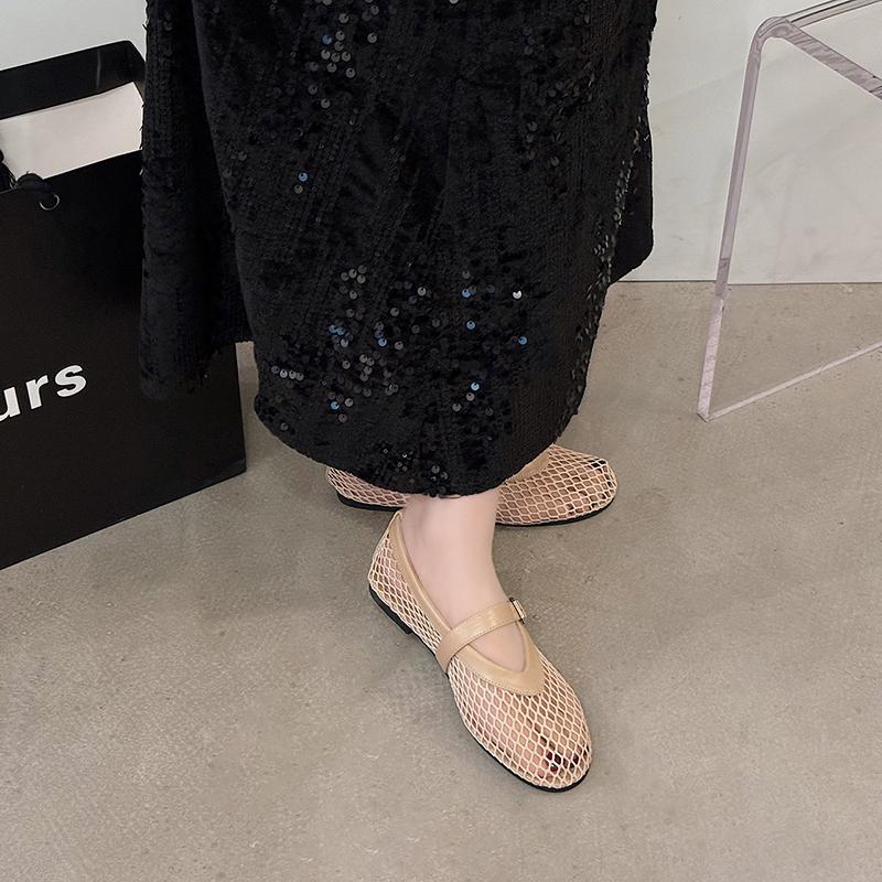 Fashion Spring New Flat Shoes Women Fashion Round Head Open Toe Mesh Cloth Breathable Line with Soft Soles Non-slip Single Shoes