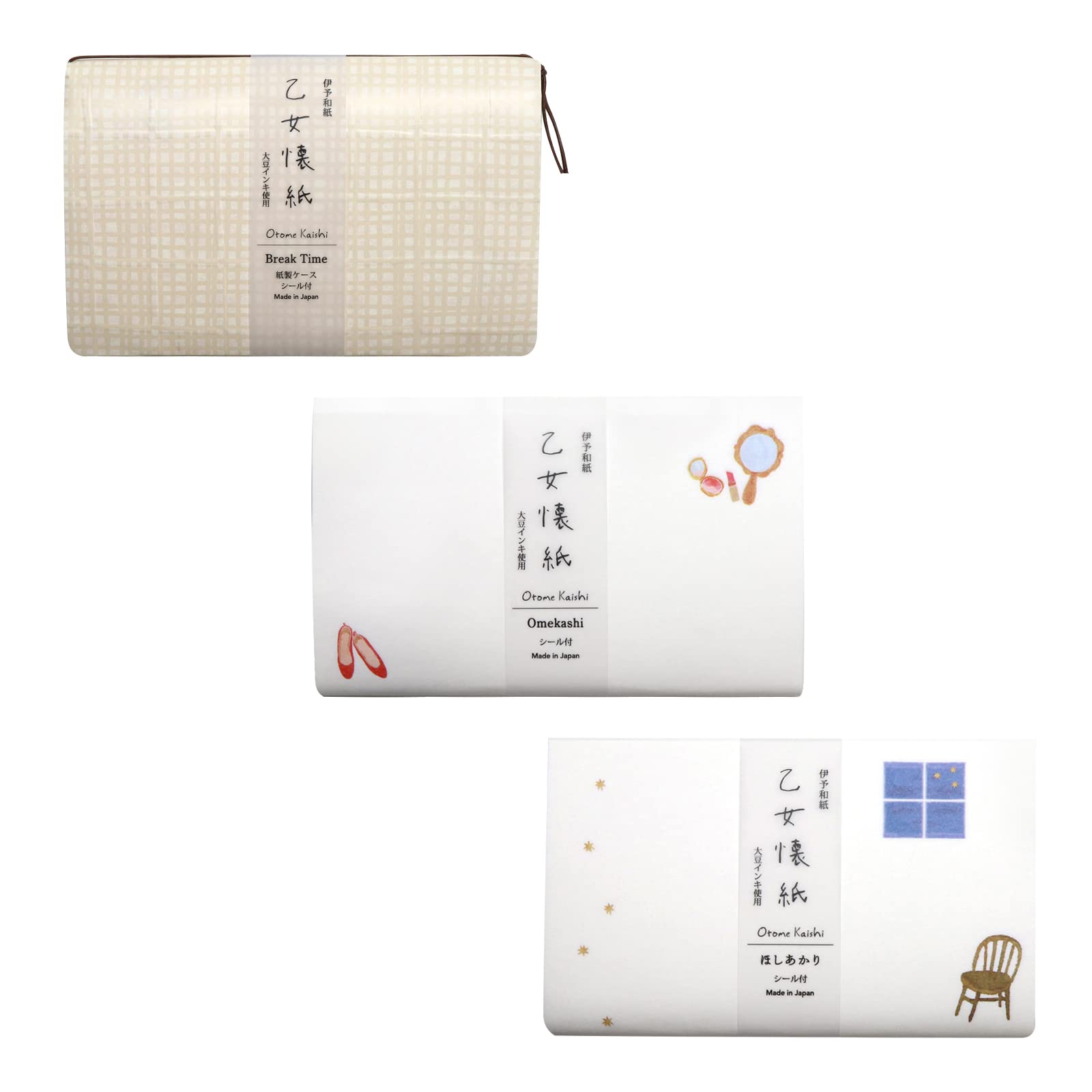 

Kamiiso Sansho Otome Kaishi Papers with Case (1 piece) Set of 3: Break Time, Omekashi, and Hoshiakari (17.5 x 14.5cm) Kaishi Set 28
