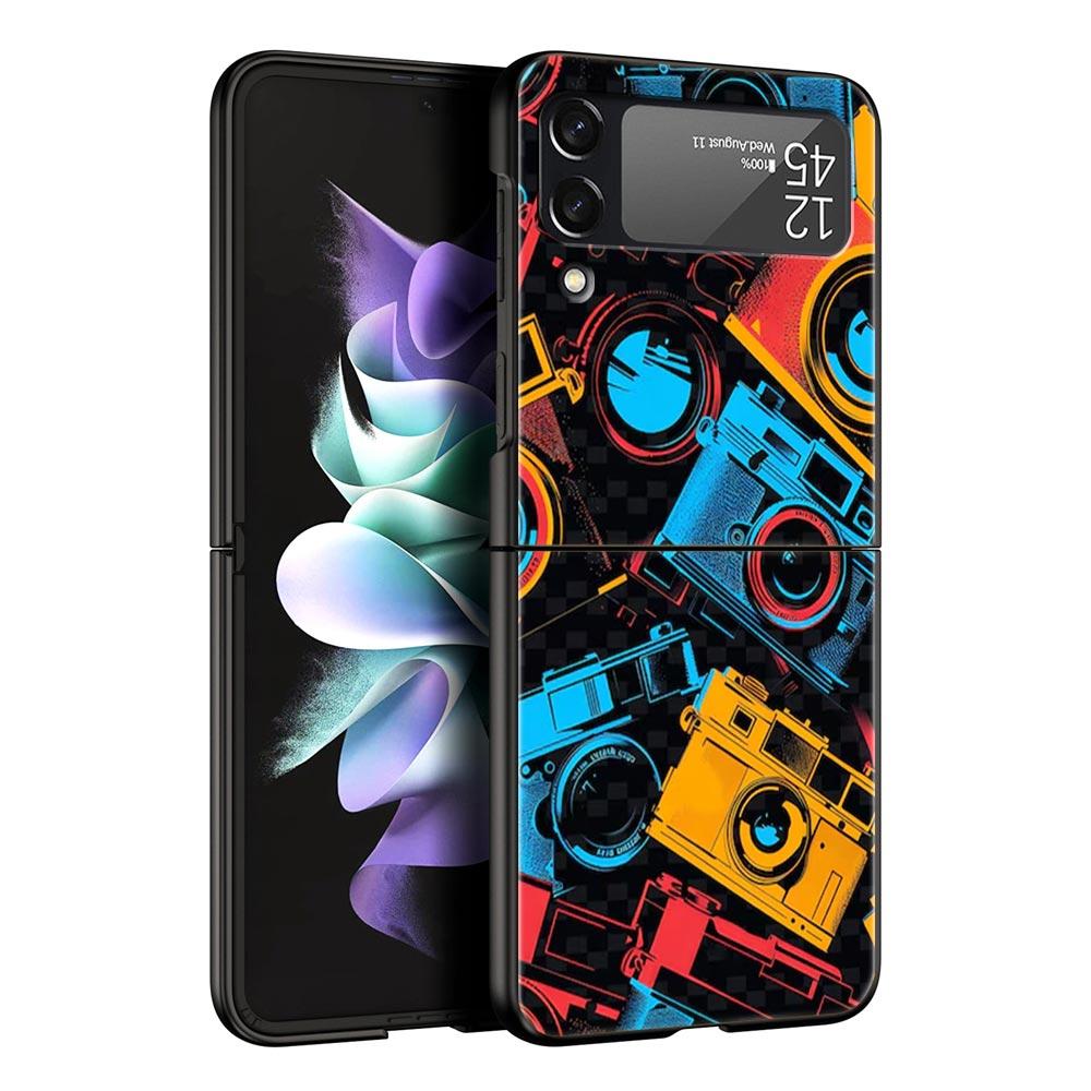 Retro Camera Hard PC Phone Case For Samsung Galaxy Z Flip 7 6 5 4 Black Cover For Galaxy Z Flip 3 Foldable Shell Fundas Capa Bag