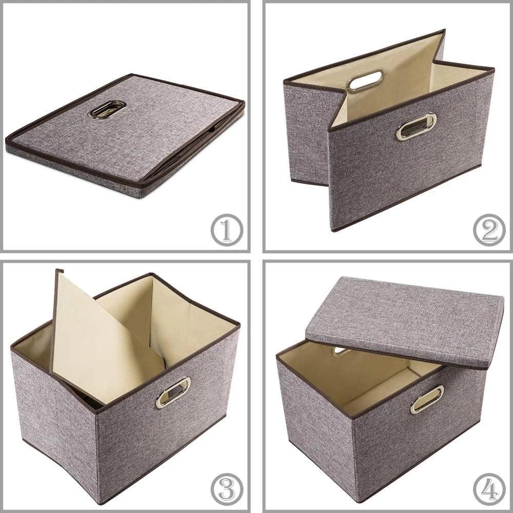 Square Cotton Linen Folding Storage Box Home Bedroom Clothes Quilt Storage Organizer Fabric Underwear Storage Box with Cover