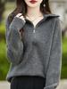 Women's Half-High Neck Wool Sweater: Thickened, Soft, Pure Color Pullover with Half-Zip for Autumn/Winter