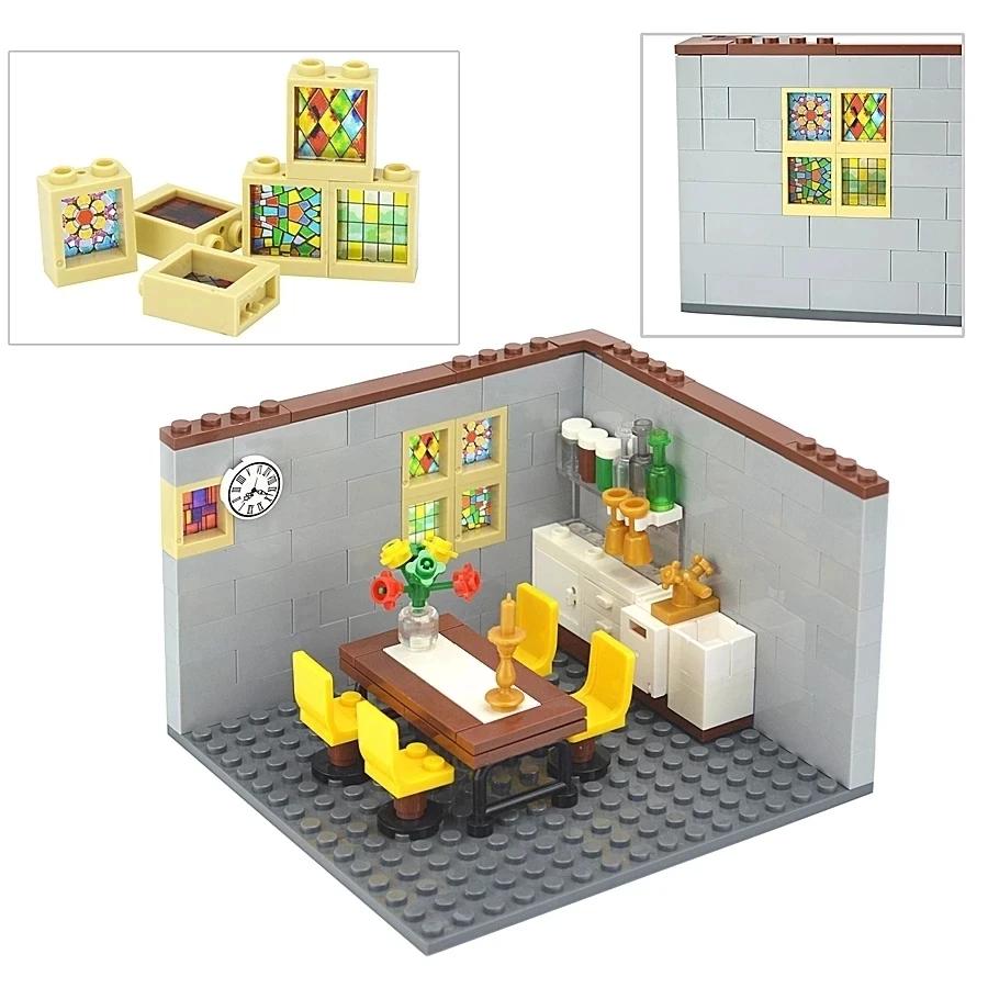 Stadtzubehör Wandpaneel Fensterrahmen Ziegelsteinstütze Zaun MOC 59350 59349 Tür Spielzeugauto Fenster Militärteile Bausteine