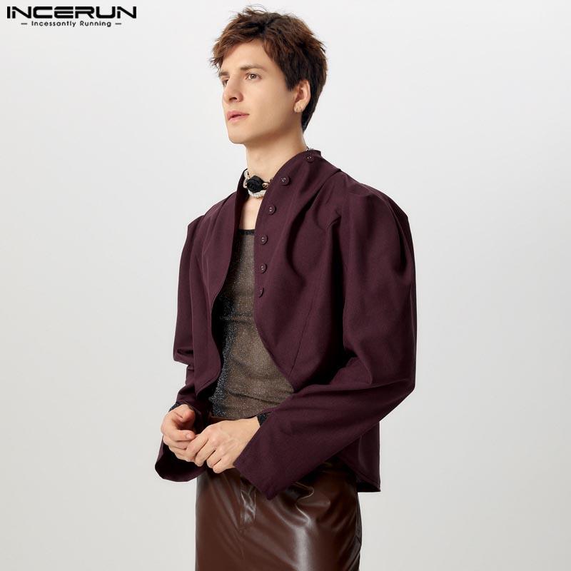INCERUN Men Long Sleeve Short Blazer Thin Coats Irregular Cropped Tops
