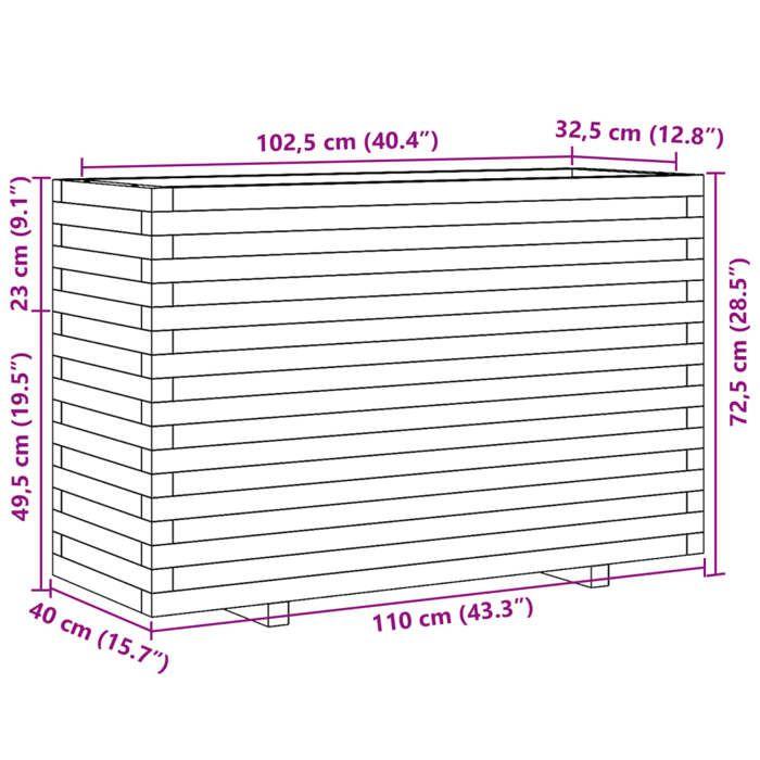 VidaXL Jardinière cire marron 110x40x72,5 cm bois de pin massif, jardinière d'extérieur, bac à fleurs, bac à tomates, 3282601