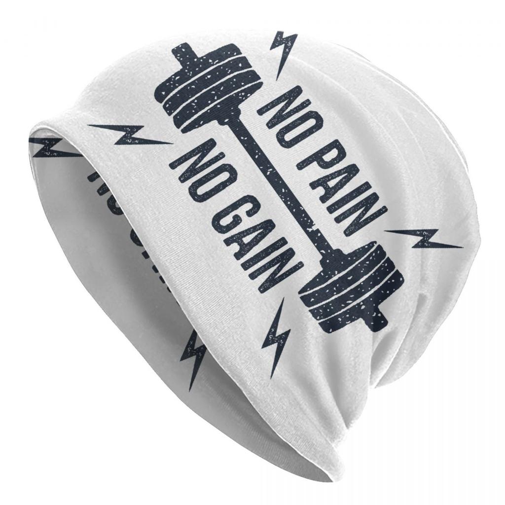 Custom No Pain No Gain Skullies Beanies Caps Unisex Winter Warm Knitted Hat Hip Hop Bodybuilding Fitness Gym Bonnet Hats Cap