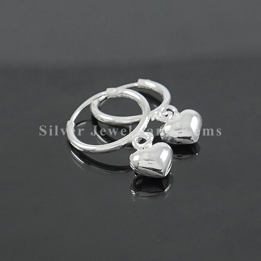 Sterling Silver Heart Hoop Earrings: Handmade Heart Hoops (14 MM)