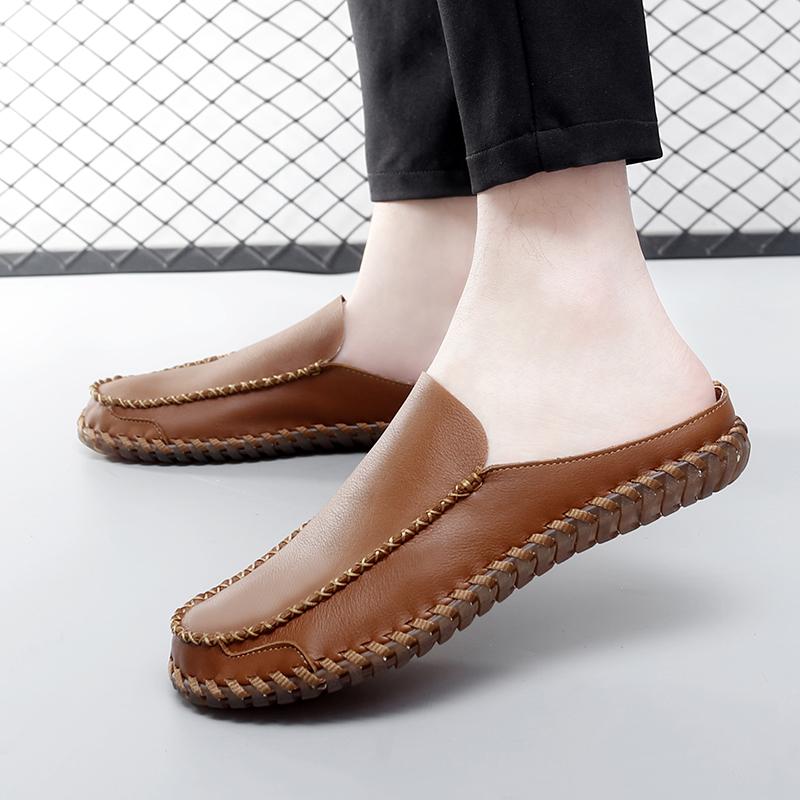 Fashion Big size38-48 Casual Leather Soft Bottom Slippers Homes Slipper Spring Fashion Men Outdoor Non-Slip Flats Designer Walking Shoes