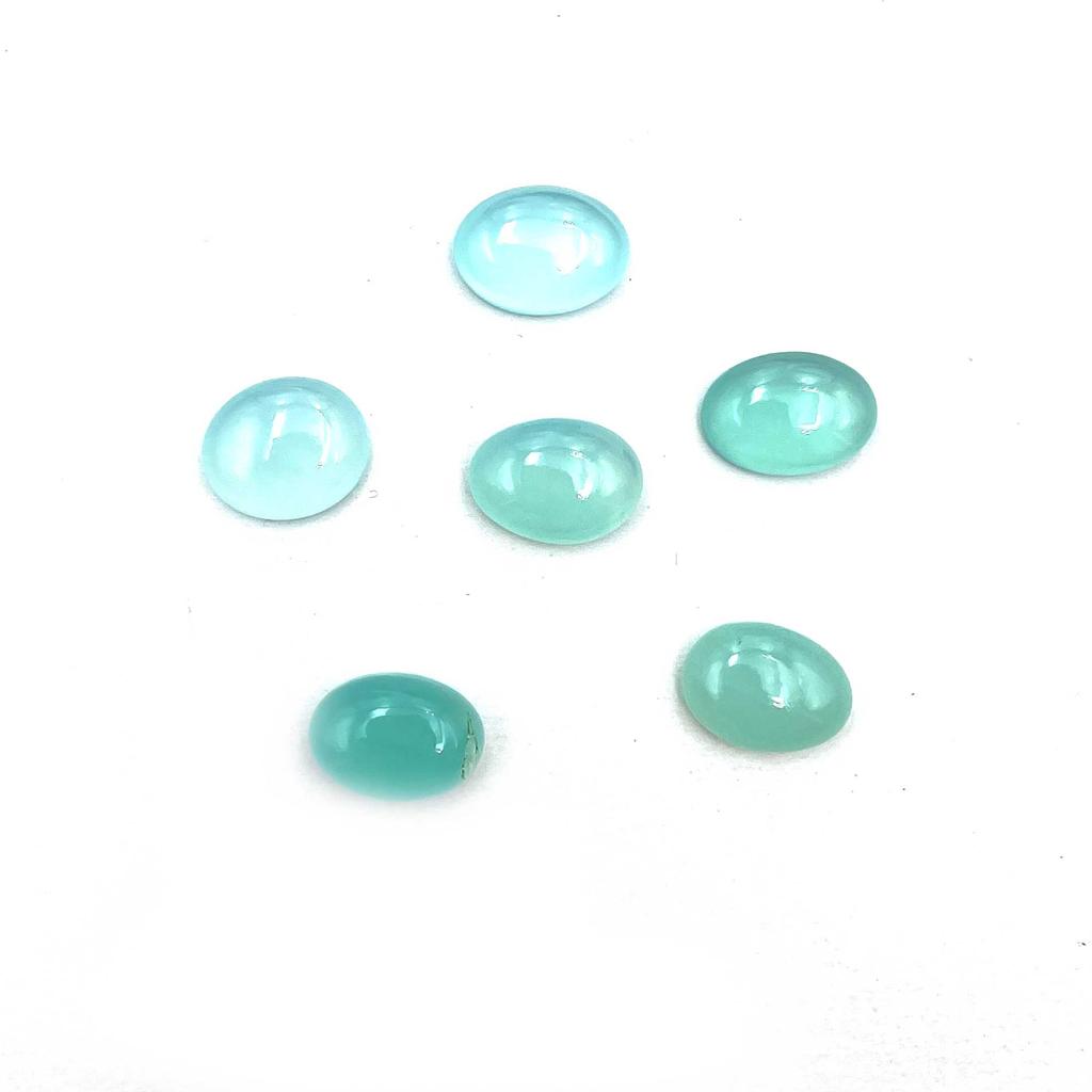 Natural Aqua Chalcedony Oval Cabochon Loose Gemstone Lot 6 Pcs 10*13 MM 30 CT For Jewelry Making