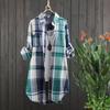 2024 Spring/Autumn Women's Korean Style Plaid Loose Mid-Length Plus Size Long Sleeve Shirt Jacket