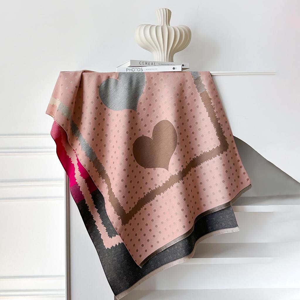Autumn And Winter Retro Polka Dot Love Cashmere Scarf Women'S Warm Double-Sided Elegant Shawl Outer Scarf