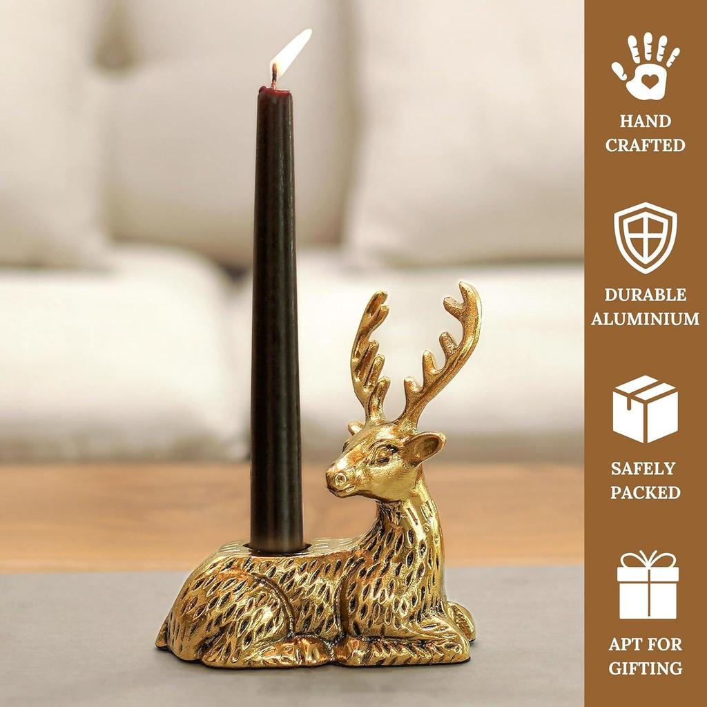 Aluminium Deer Candle Holder for Home Decoration | Antique Gold Decorative Stag Candle Stand for Home Decor, Living Room,