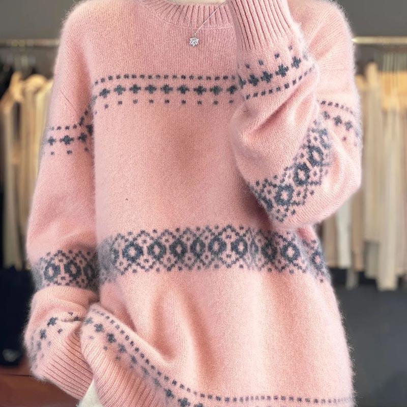 Top para Mujer Otoño Invierno Talla Grande Suelto Manga Larga Punto Cuello Redondo Suéteres Jersey Top