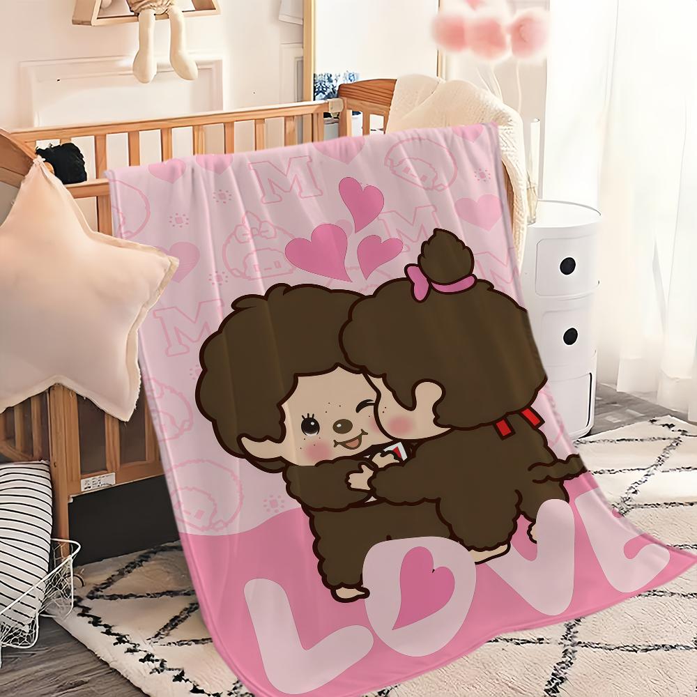 fashion cartoon art couple cute M-Monchhichi Flannel warm comfort soft plush blanket for sofa living room bedroom travel gift