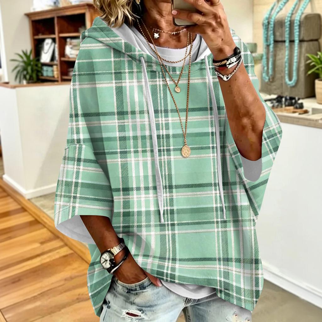 Women's Fashion Printed Loose Fit Hoodie with Three-Quarter Sleeves for Casual Everyday Wear