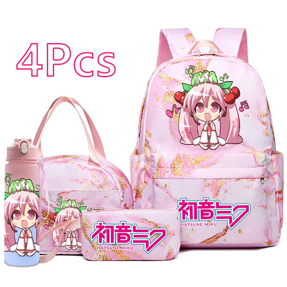 

4 шт./набір Аніме Хатсуне Міку З принтом Рюкзак Сумка-тоут Пенал Пляшка для води 750 мл для Підлітка Хлопчика Дівчинки Великої місткості Водонепроникний Шкільний портфель Подарунок