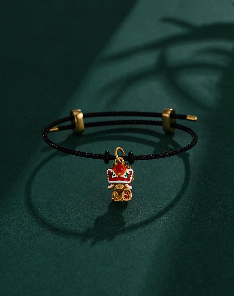 3D Gold Beaded Red and Black Milan Rope Bracelet for Couples - DIY Titanium Steel Design