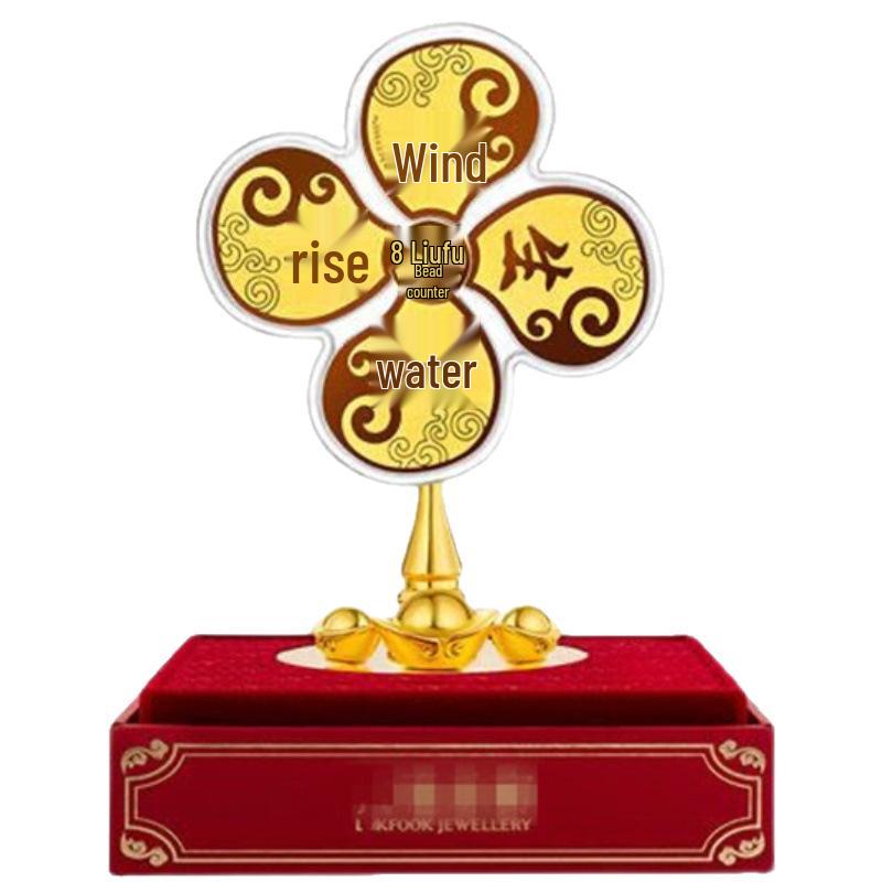 Golden Windmill Pure Gold Ornament for Luck and Prosperity – Desktop Craftsmanship, Perfect for Business Opening Celebration Gift.