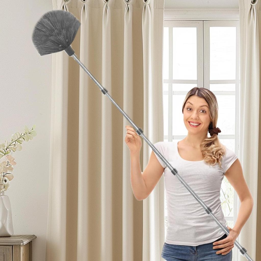 Ceiling Duster Long Handle Spider Web Cleaner Ergonomic Multi-Function Ceiling Fan Brush for Lampshade Window Wall Cleaning