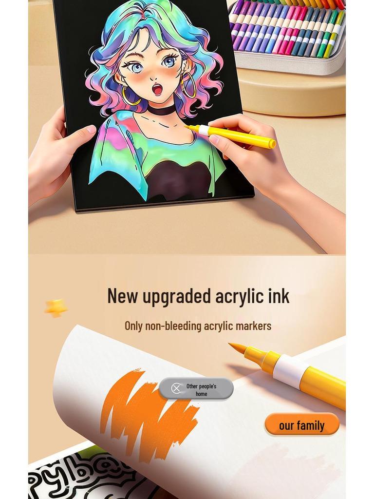 Large Capacity Washable Acrylic Marker Set with Soft Tip and Paint Brushes for Kids' Art Class