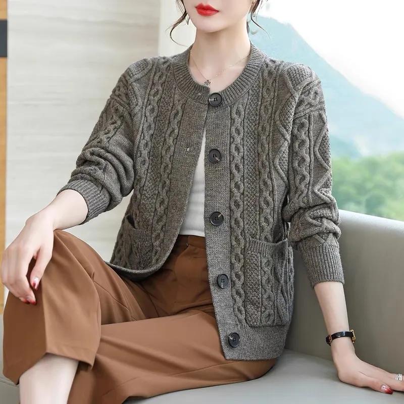 Autumn Long Sleeve Loose Women Knitting Cardigan Sweater Jacket Single Breasted Comfortable Female Sweater Coat
