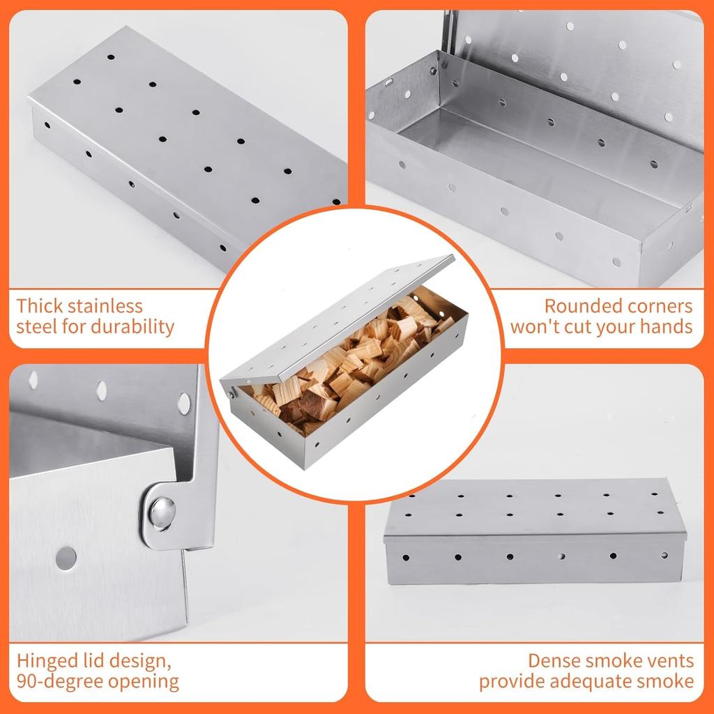 2 Pack Stainless Steel Smoker Box, for Use with Wood Chips To Add Smoky BBQ Flavor To Gas or Charcoal Grills