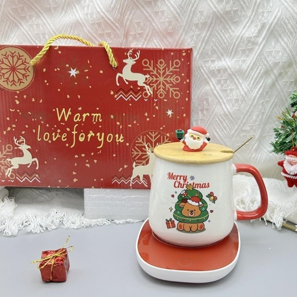 Creative Christmas Gift Box Set New Year Souvenir Mug Water Cup Gift Ceramic Cartoon Santa Claus Coffee Cup With Heating Pad