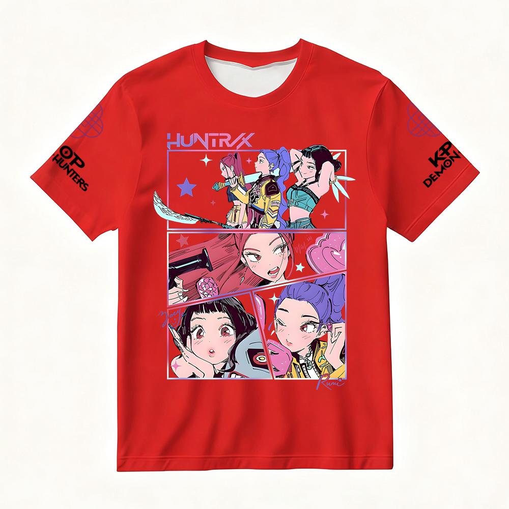 Women's Summer KPop Demon Hunters Graphic T-Shirt HUNTRX Comic Style Character Printed Top for Fashion Streetwear Casual Daily