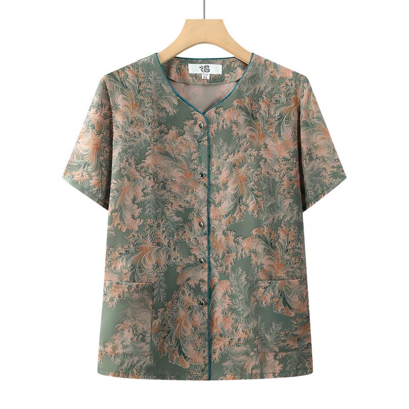 Elderly Women's Summer Short Sleeve V-Neck Shirt