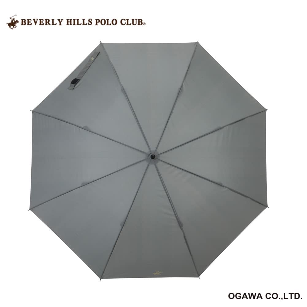 Ogawa (Ogawa) BHPC (Beverly Hills Polo Club) Long Umbrella, Gray, Solid Color, Large Size, One-Touch Jump Closure, Brand Logo, Simple Design, 71159