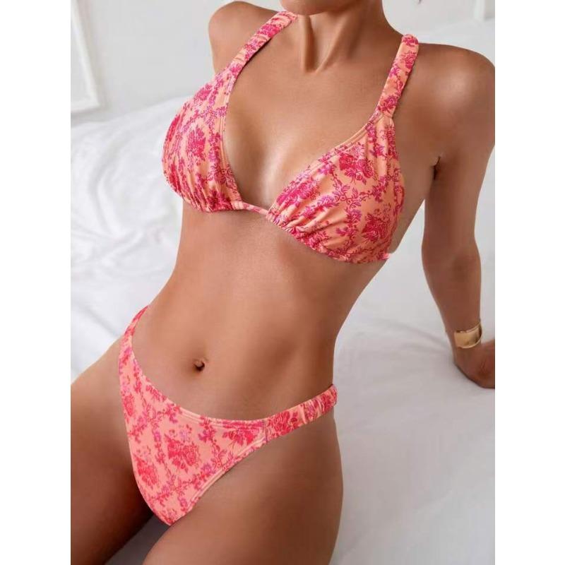 

2026 New European and American Bikini Sexy Strap Floral Ethnic Style Split Swimsuit Women s Swimsuit XL червоний