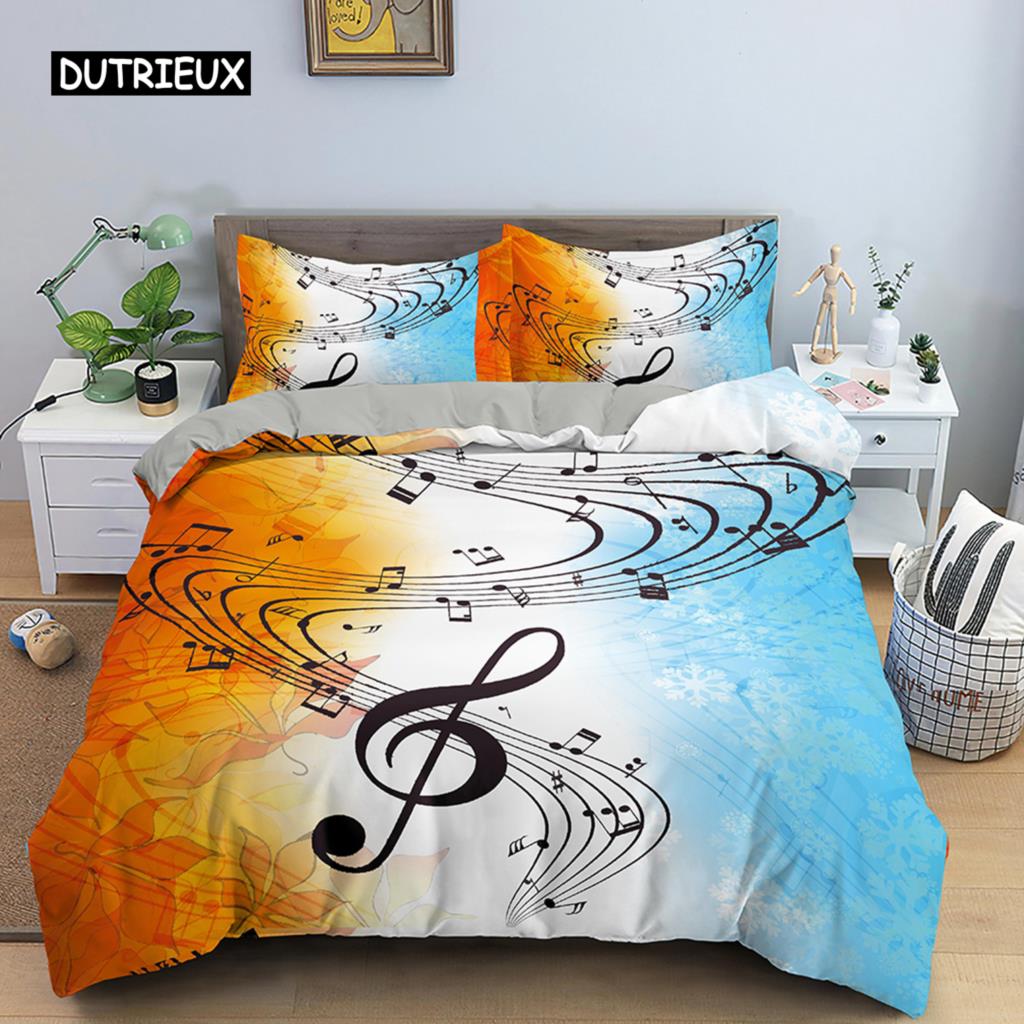 Povlečení s potiskem not Psychedelická sada povlaku na přikrývku Polyesterový povlak na přikrývku EU Dvojitá Velikost King Dospělí Děti Ložnicové doplňky