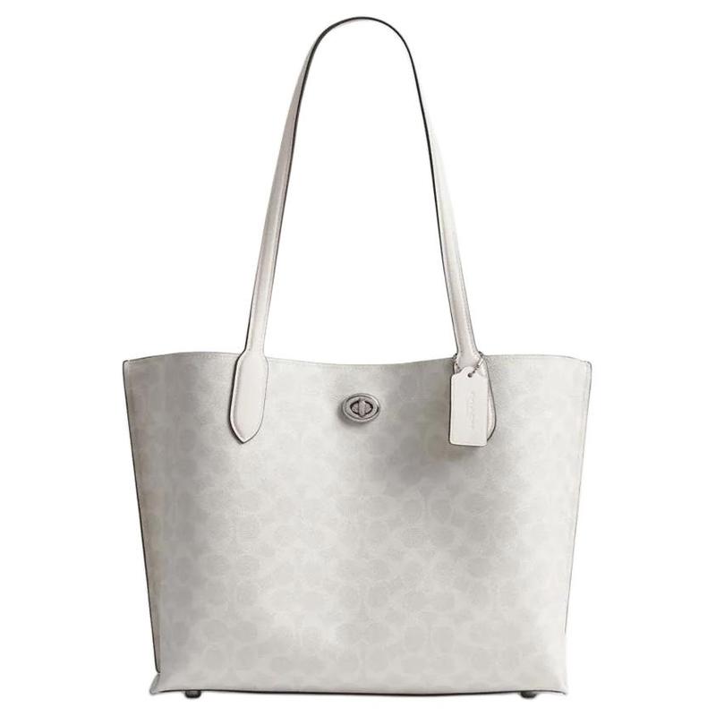 

COACH Willow 34 Classic Print Logo Artificial Leather Tote Bag Shopping Bag Shoulder Bag Large Women’s Chalk White білий