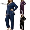 Breathable Sleepwear for Daily Use Women's Plus Size Pajama Set, Long Sleeve Top And Pants Cozy Loungewear Women with Bow, Ruffle 2 Piece Soft Pjs Set
