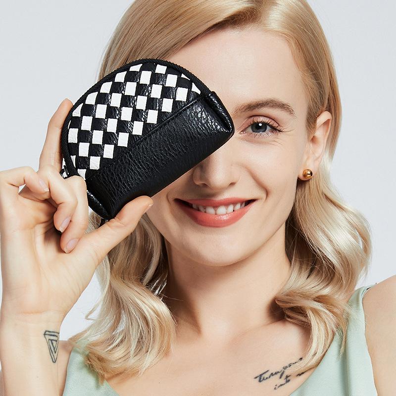 Torebka damska, Ręcznie tkany portfel damski, Prosta portmonetka, Portfel, Skóra PU, Mały zamek błyskawiczny, Kosmetyczka