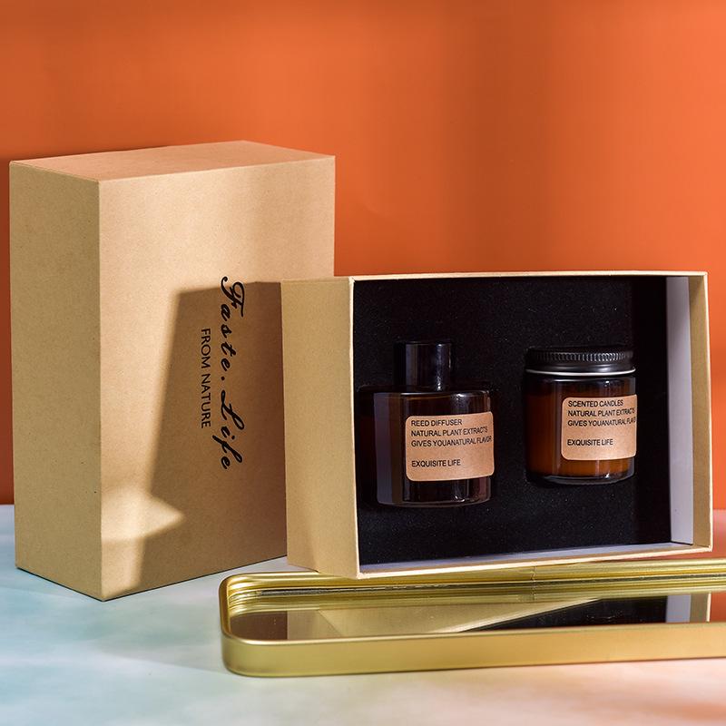 

Small Brown Bottle Aromatherapy Candle Gift Box Set Souvenir Household Liquid Fireless Aromatherapy Candle Ornament Zen tea set