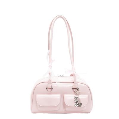 Lapimou Horizontal Boston Hombro Cinta y Lazo A4 Grande Linda Bolso de Mujer, Bolso de Mano, Bolso, Diseño, Plateado, Tamaño, Capacidad, Popular, Moderno, Elegante,