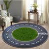 Vintage Racetrack Round Rug Start Finish Line Print NonSlip Floor Mat for Kids Room Playroom Patio Outdoor Home Decor