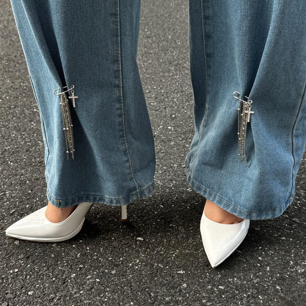 Detachable Jeans Brooch Tassel Cross Pendant Jeans Chain Fashion Tassel Pearl Foot Ankle Unisex