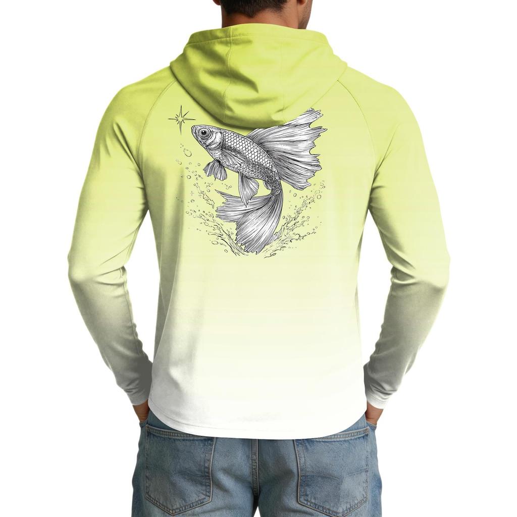 Men's 50 Plus Sun Hooded Shirt Long Sleeve Lightweight Stretch Outdoor Fishing Athletic Top