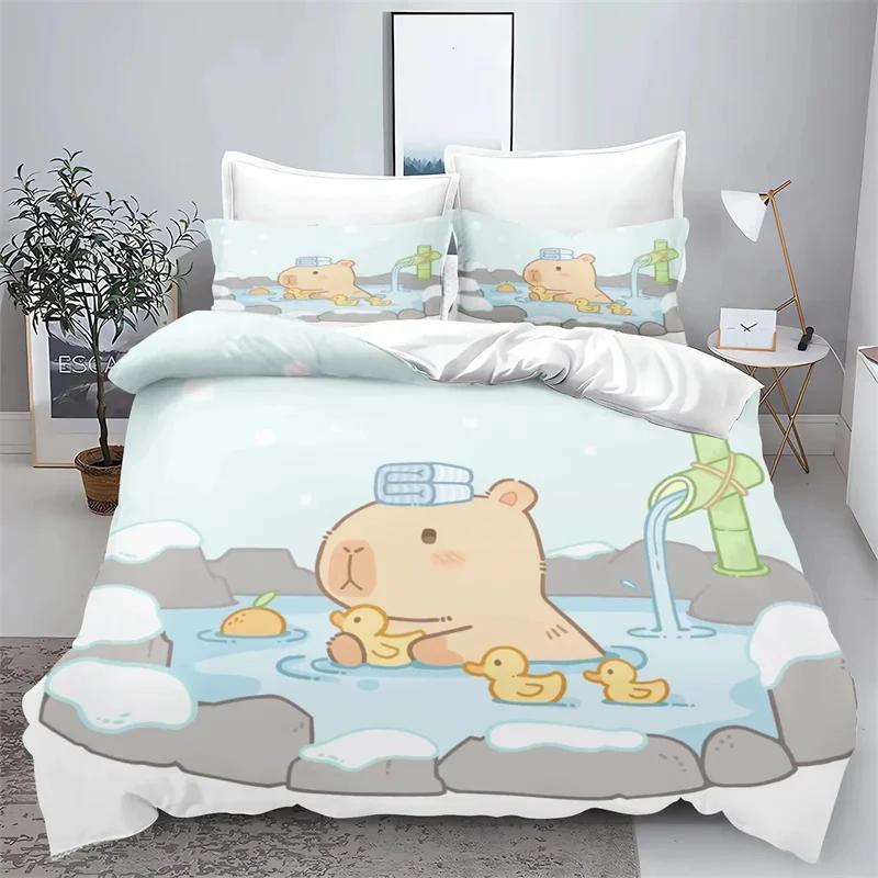 Cartoon Capybara 3D Printed Bedding Set Children's Duvet Cover Pillow Case Set Anime Polyester Cute Cartoon Home Decoration