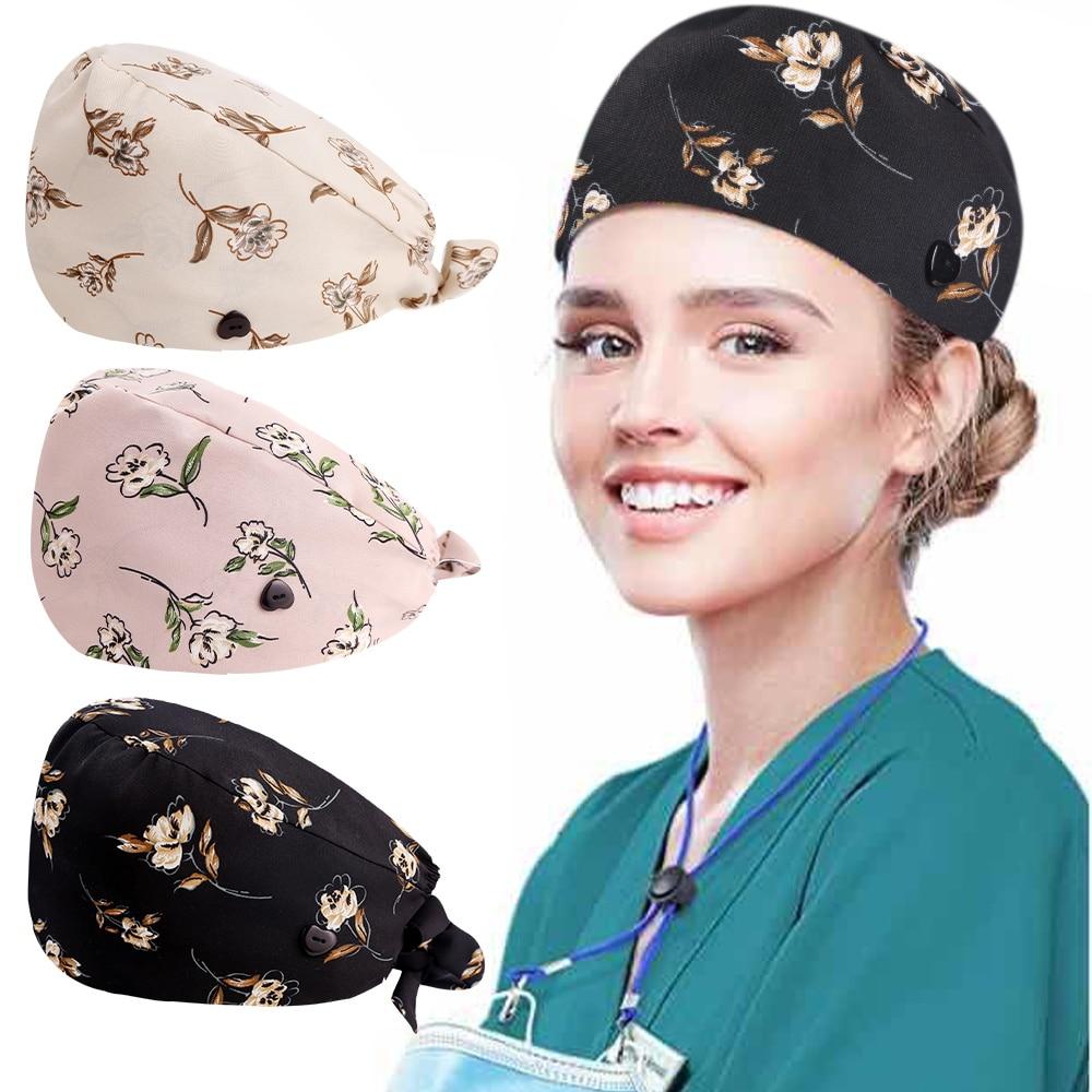 Buy 2022 New Fashion Printed Breathable Female Medical Nurse Cap Pet