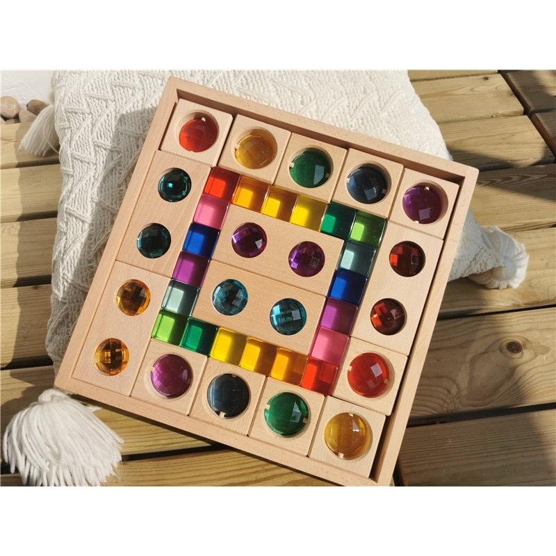 Kids Lucite Cube AcryllicCrylick Stacking Window Blocks Color Street Gems Stone Montessori Toys