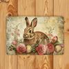 Vintage Easter Bunny Metal Wall Decor D Flat Rabbit Eggs Plaque Spring Floral Sign for Home Living