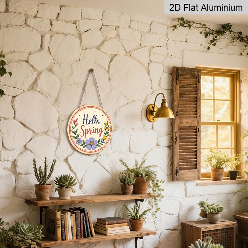 2D Flat 1pc 8X8 Inch Retro Spring Flower Round Metal Wall Decoration-aluminum Retro Pendant, Suitable for Indoor and Outdoor Decoration, Such As