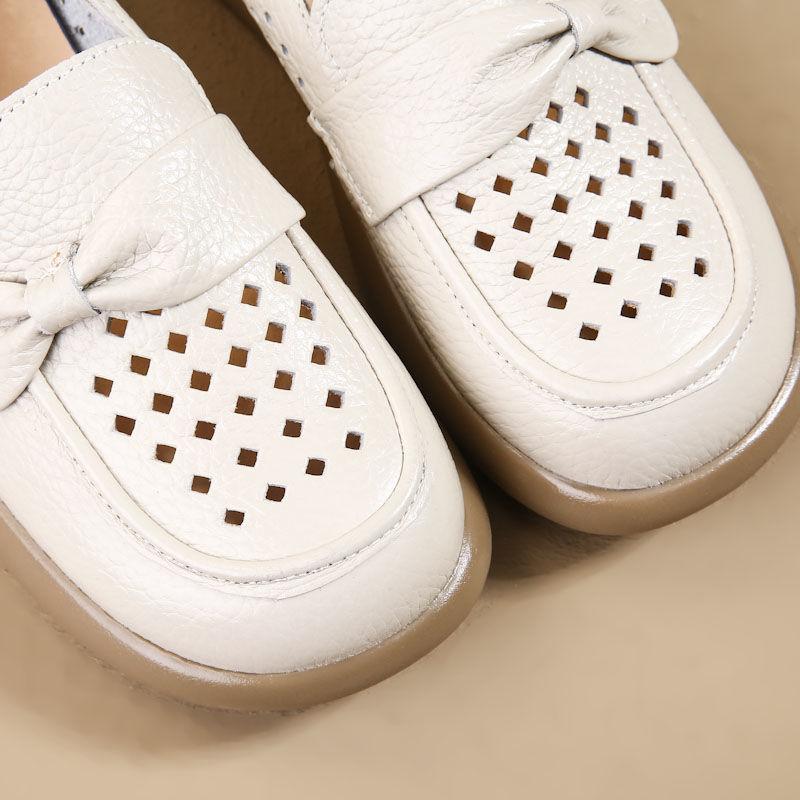 Summer Hollowed Out Soft Leather Shoes, Comfortable Soft Leather Surface, Soft Sole, Flat Bottomed Women's Leather Sandals