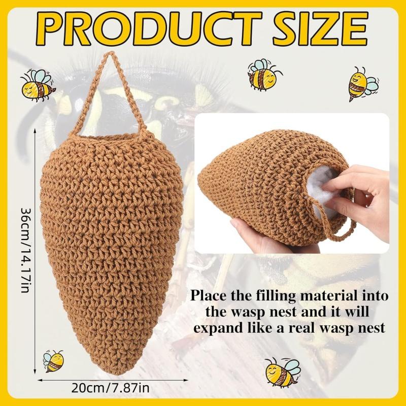Large Crochet Wasp Nest Decoy Garden Hanging Fake Bee Hornet Hive Wasp Deterrent