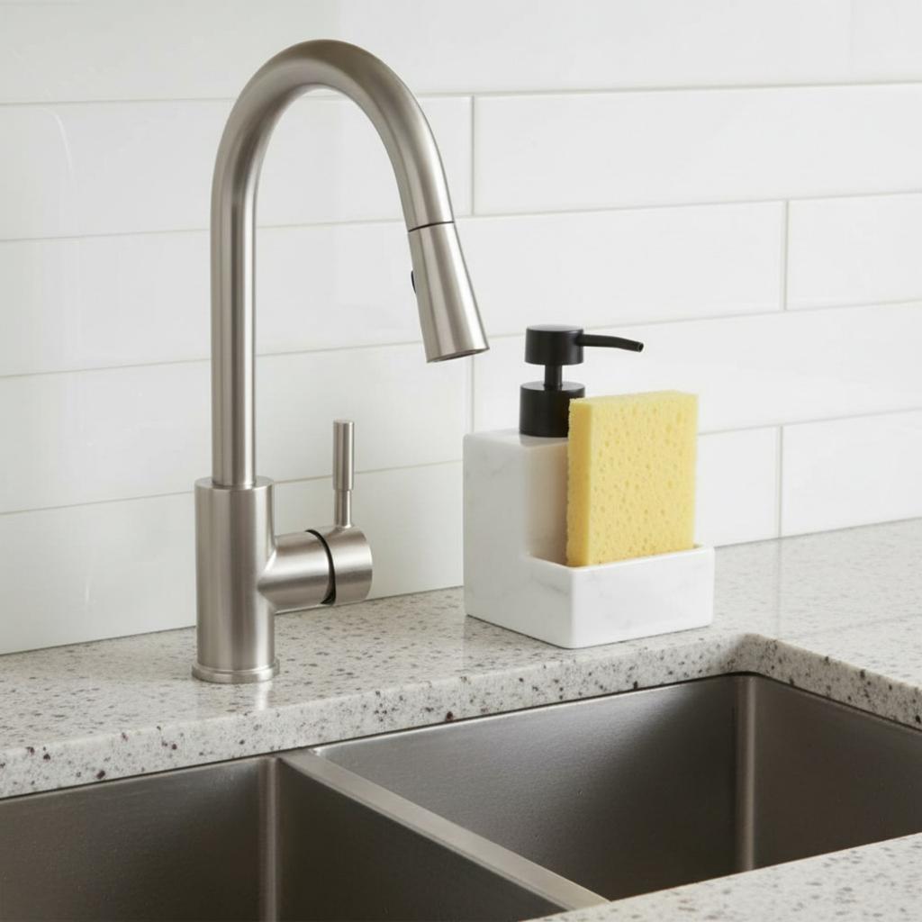 Large Capacity Soap Dispenser with Sponge Holder Countertop Liquid Pump Bottle for Hand Soap, Dish Soap & Lotions