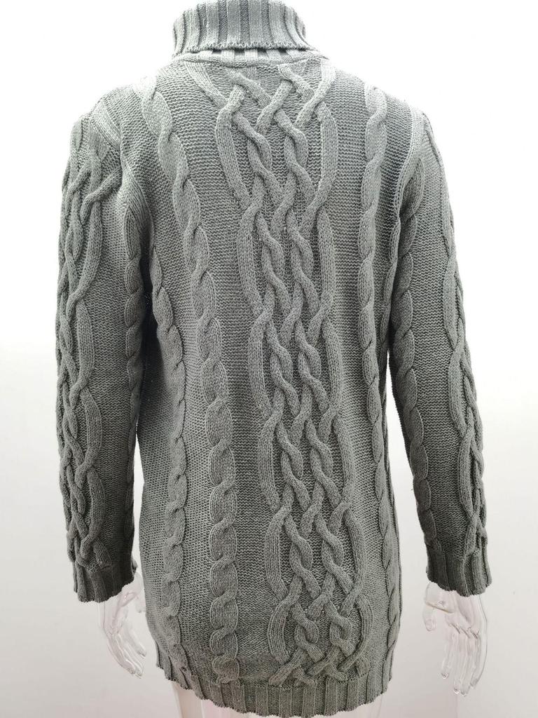 2024 Retro Langarm Slim Strickkleid - Einfarbig, Rollkragen, Dicker Wollpullover für Herbst/Winter